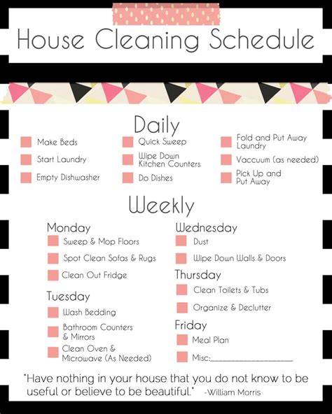 A Basic Cleaning Schedule Checklist Printable