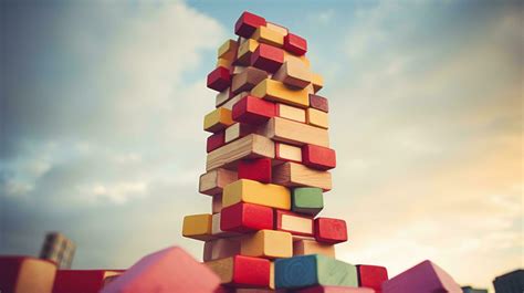 Colorful blocks stacked high in a tower 30485968 Stock Photo at Vecteezy