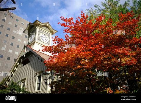 Sapporo clock tower in cloudy day where is famous tourist attraction in ...