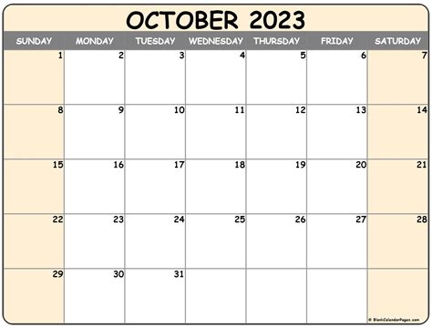 October 2023 Printable Calendar