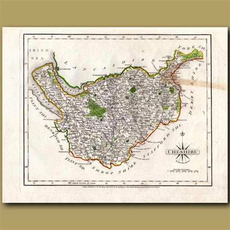 Map of Cheshire. Genuine antique print for sale.