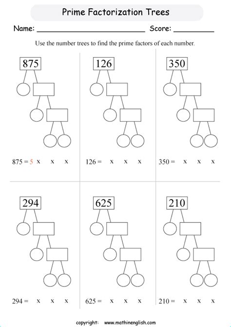 Prime Factorization Worksheet Grade 6 - Printable Word Searches