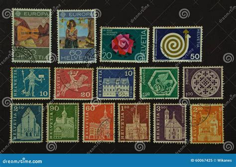 Postage Stamps of Switzerland Editorial Image - Image of mail, history ...