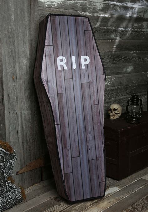 5FT Collapsible Wood Grain Look Coffin Prop Decoration | Scary ...