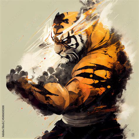 Kung fu tiger glitch art Stock-Illustration | Adobe Stock