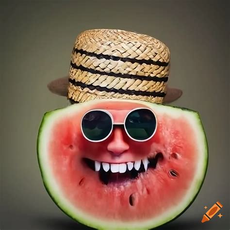 Funny watermelon with sunglasses and hat