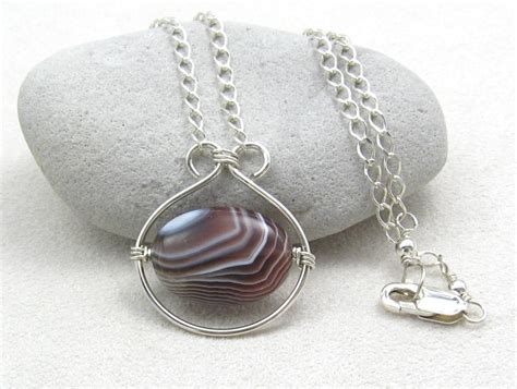 Gracie Jewellery: Handmade Sterling Silver Botswana Agate Pendant-Maya