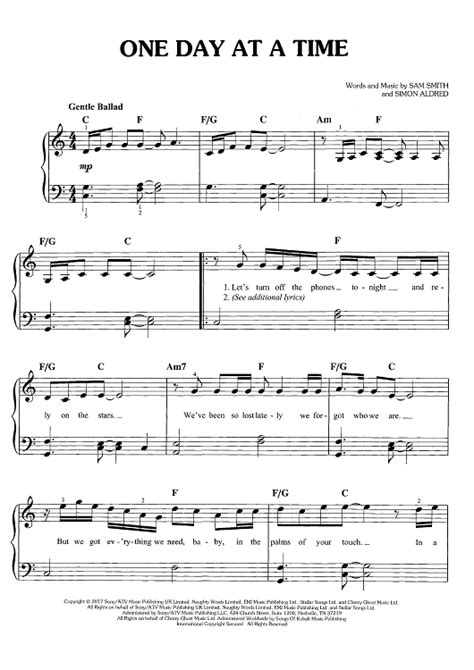 One Day At A Time" Sheet Music by Sam Smith for Easy Piano/Vocal/Chords ...