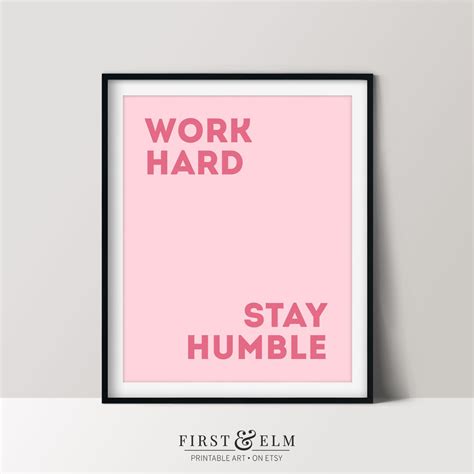 Work Hard Stay Humble, Motivational Quote Poster, Daily Affirmation ...