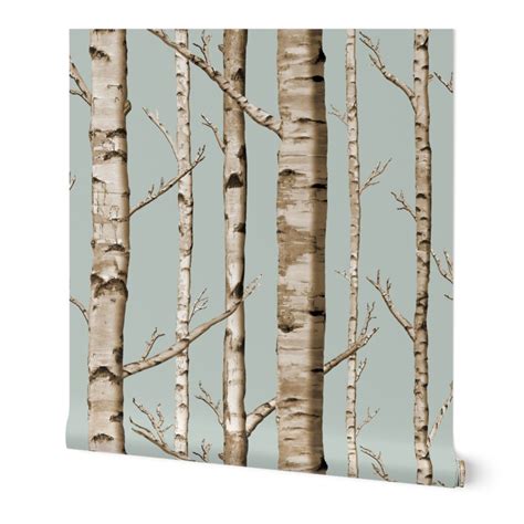 Birch Grove in Overcast Wallpaper | Spoonflower