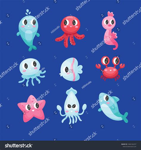 Sea Animals Vector Cartoon Ocean Characters Stock Vector (Royalty Free ...