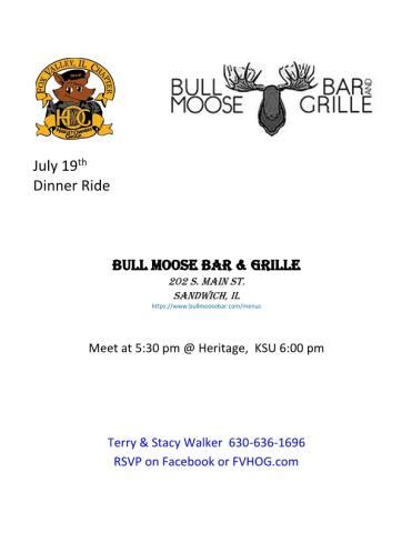 Dinner Ride- Bull Moose Bar & Grille | Fox Valley IL Chapter #1063 ...