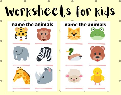 5 Funny Printable Worksheets for Kids PDF, Learning Animals Names ...