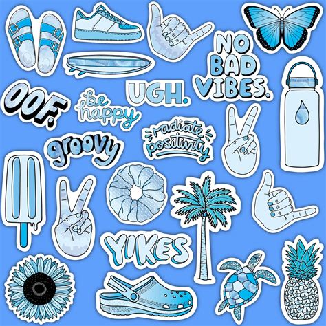 Sheet of Mini Stickers - Blue Aesthetic Stickers - SMALL miniature 1 ...