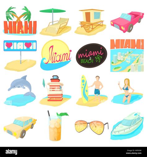 Miami travel icons set, cartoon style Stock Vector Image & Art - Alamy