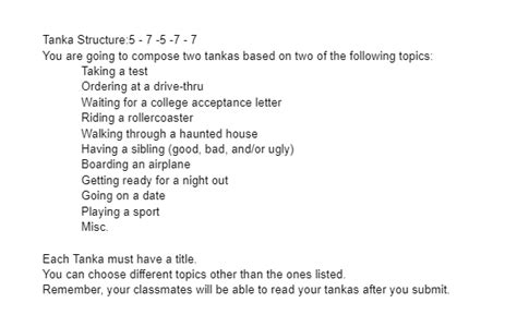 [Solved] Need help with this homework. Tanka Structure:5 - 7 -5 -7 - 7 ...