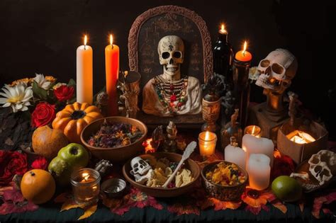 Premium AI Image | Day of the dead altar filled with candles and ...