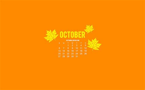 2019 October Calendar, minimalism style, orange background, autumn ...