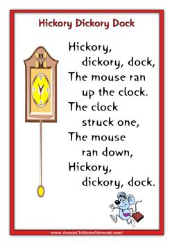 Hickory Dickory Dock | Nursery rhymes lyrics, Nursery rhymes preschool ...