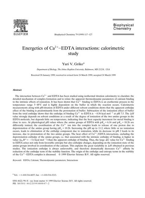 (PDF) Energetics of Ca2+–EDTA interactions: calorimetric study ...