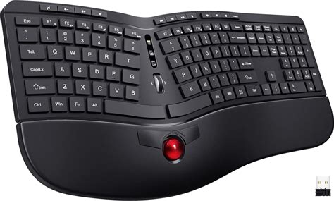 2 in 1 Wireless Ergonomic Keyboard with Trackball Mouse Combo and Wrist ...