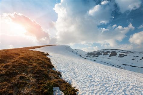 Premium Photo | Fantastic spring landscape with snow mountain