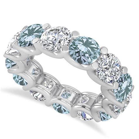 Allurez Diamond and Aquamarine Eternity Wedding Band 14k White Gold (11 ...