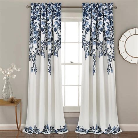 Lush Decor Navy/White Floral Rod Pocket Room Darkening Curtain - 52 in ...