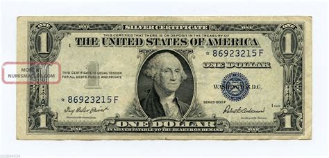 1935 - F One Dollar Us Silver Certificate Star Note $1 Bill 1935f Blue ...