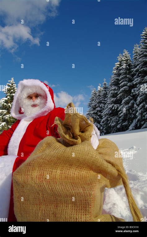 Santa Claus Father Christmas in a beautiful winter landscape Stock ...