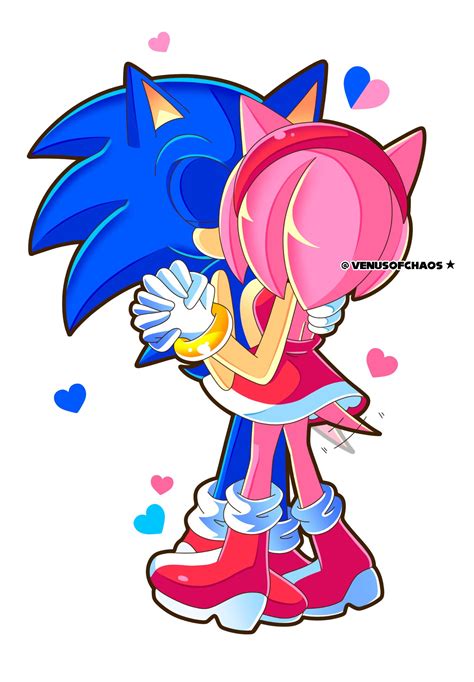 Amy Rose is so happy to be french kissed by Sonic that her little tail ...