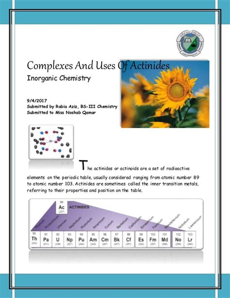 Actinides complexes and uses | inorganic chemistry assignment