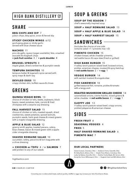 High Bank Distillery Co. Gahanna menu in Gahanna, Ohio, USA