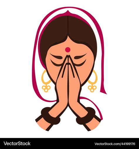 Desi indian lady namaste traditional colorful Vector Image