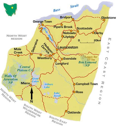 North Tasmania Road & Region Map