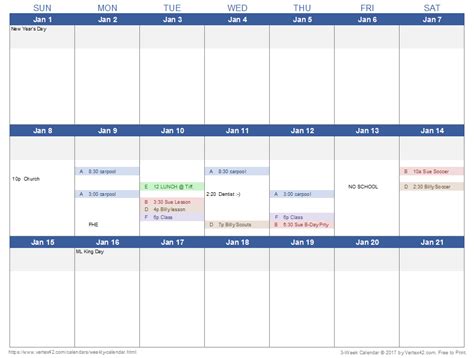 Weekly Calendar Template for Excel