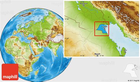 Political Location Map of Kuwait, physical outside