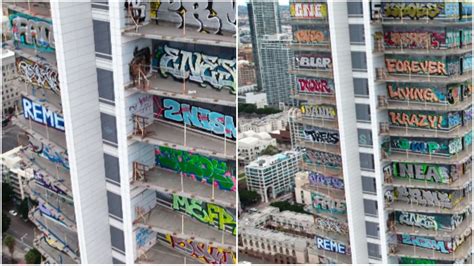 Graffiti artists transform Los Angeles skyscraper into street art ...