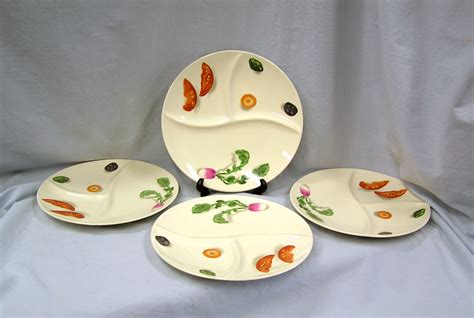 Set of 4 RARE Divided Ceramic Dinner Plates Dishes China Retro on eBay ...