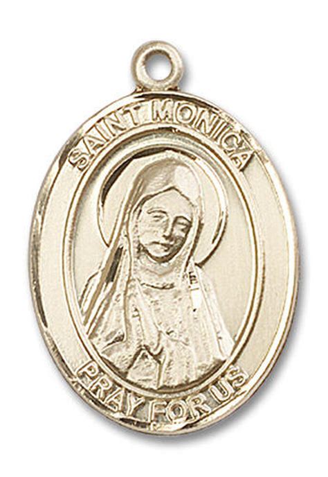 St. Monica Medal - 14kt Gold Oval Pendant (3 Sizes)