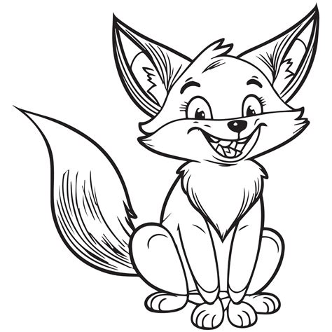 Happy fox cartoon outline illustration. Coloring book for children ...