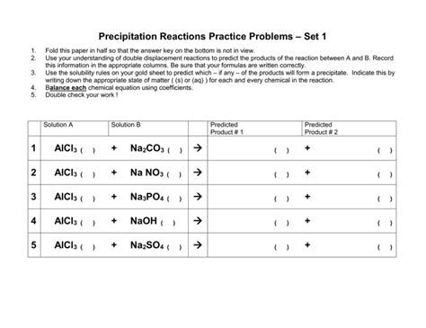 Precipitation Reactions Practice Problems – Set 1