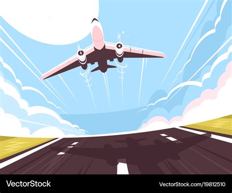 Passenger plane takes off from runway Royalty Free Vector