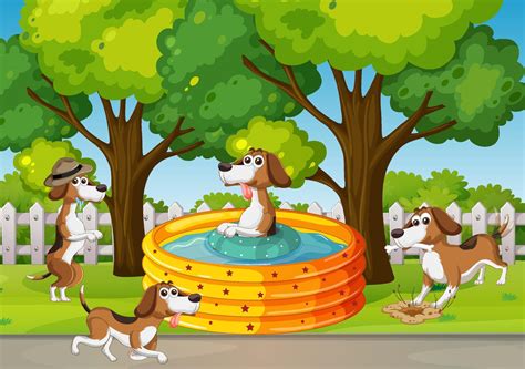 Four dogs playing in the park 6094559 Vector Art at Vecteezy