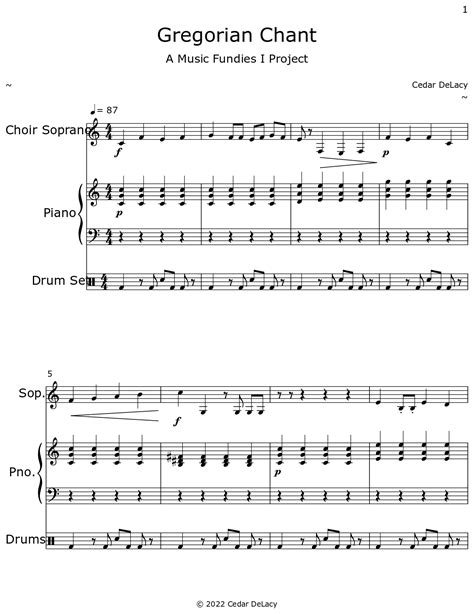 Gregorian Chant - Sheet music for Choir Tenor, Piano, Drum Set