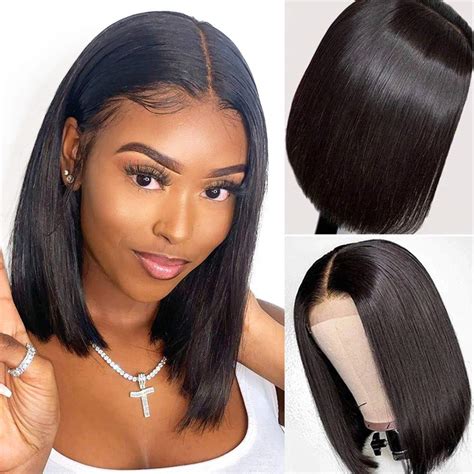 Glueless Short Bob Wigs Human Hair 4x4 Lace Front Wigs for Black Women ...