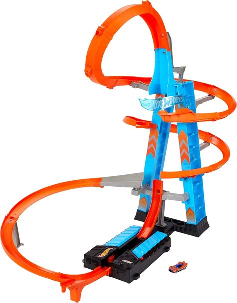 Hot Wheels Sky Crash Tower Track Set, Motorized Booster, Orange Track ...