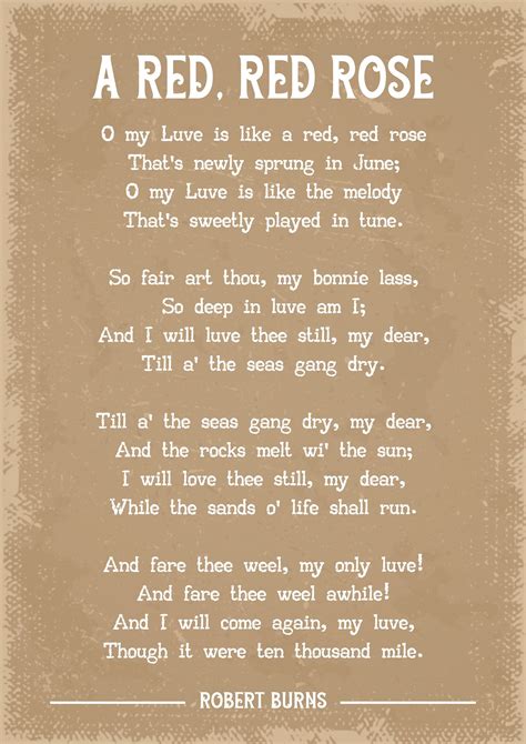 Robert Burns A Red, Red Rose Poem Art Print - Etsy UK | Rose poems ...