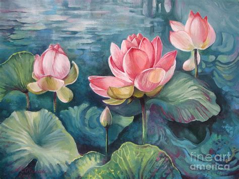 Lotus Pond Painting by Elena Oleniuc