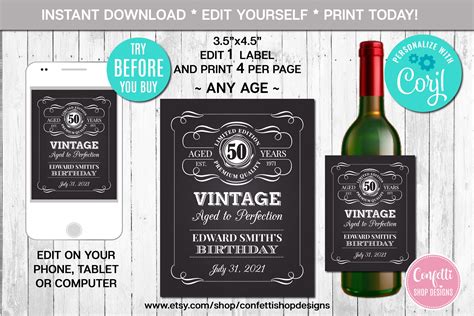 EDITABLE Wine Bottle Label Aged to Perfection Any Age - Etsy